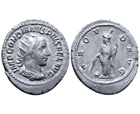 Gordian III AR Antoninianus. Rome, AD 240. IMP GORDIANVS PIVS FEL AVG, radiate, draped and cuirassed bust right / PROVID AVG,