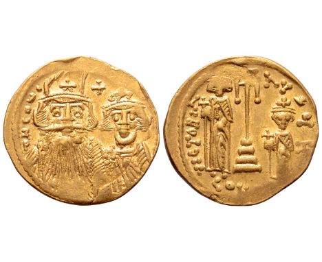 Constans II AV Solidus. Constantinople, AD 662-667. ? N CONS..., facing busts of Constans and Constantine IV, both draped, wi