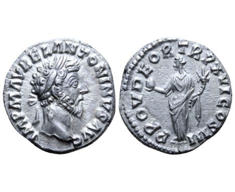 Marcus Aurelius AR Denarius. Rome, AD 161-162. IMP M AVREL ANTONINVS AVG, laureate head right / PROV DEOR TR P XVI COS III, P