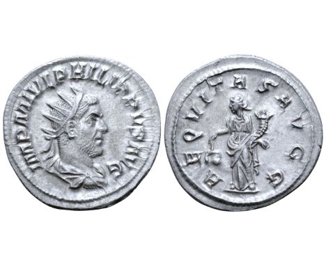 Philip I AR Antoninianus. Rome, AD 244-247. IMP M IVL PHILIPPVS AVG, radiate, draped and cuirassed bust right / AEQVITAS AVGG