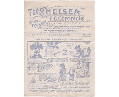 Chelsea v Bury 1929 September 23th horizontal fold no staple light rust mark