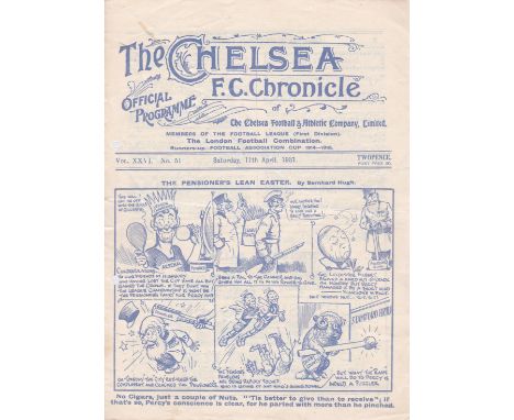 Chelsea v Derby County 1931 April 11th light horizontal fold staple rusty hole punched to left
