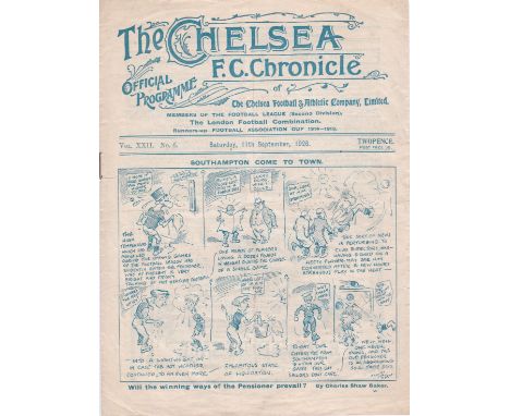 Chelsea v Southampton 1926 September 11th light horizontal &amp; vertical folds rev score graffiti rusty staple