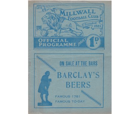 Millwall v Chelsea 1937 January 30th FA Cup 4th round tie horizontal &amp; vertical folds rusty staple