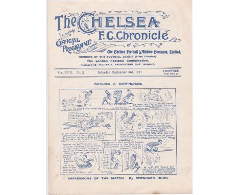 Chelsea v Birmingham 1921 September 3rd vertical fold light toning