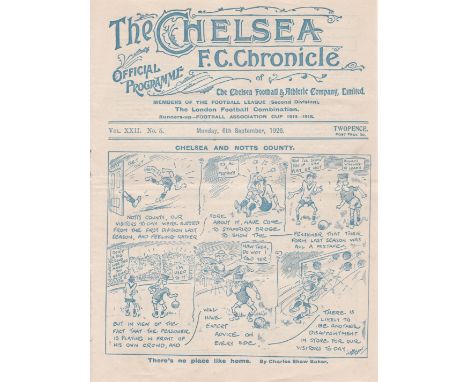 Chelsea v Notts County 1926 September 6th very light horizontal fold very light pencil graffiti rev