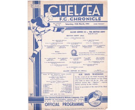 Allied Armies XI v The British Army 1941 March 15th at Stamford Bridge horizontal fold