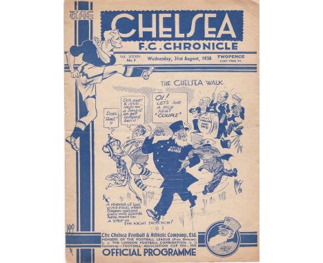 Chelsea v Preston North End 1938 August 31st vertical fold toned rev light pencil score graffiti