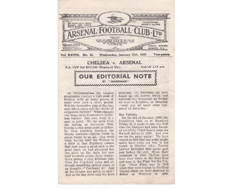 Arsenal v Chelsea 1947 January 15th FA Cup 3rd round (replayed Tie) score graffiti