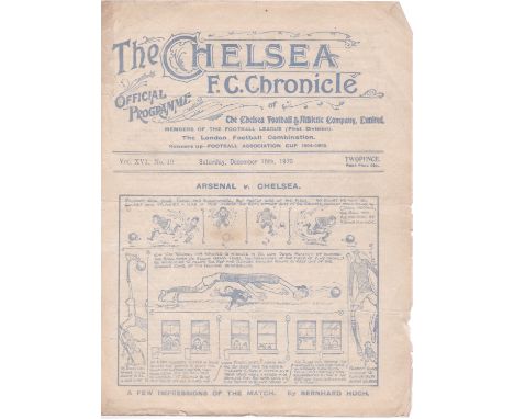 Chelsea v Bradford 1920 December 18th vertical &amp; horizontal folds light edge wear toned rev grubby