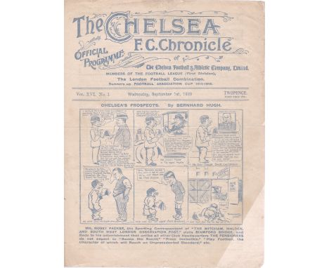 Chelsea v Bolton Wanderers 1920 September 1st vertical &amp; horizontal fold rev some toning light edge wear