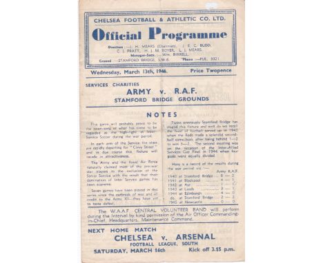 Army v RAF Services Charities Stamford Bridge Ground 1946 March 13th horizontal &amp; vertical folds 