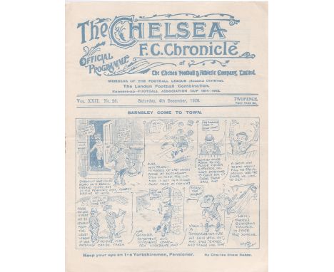 Chelsea v Barnsley 1926 December 4th light horizontal crease no staple light rust mark