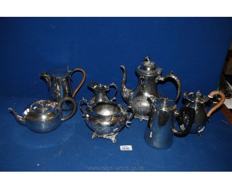 A Mappin and Webb coffee Pot, various other coffee pots, sucrier, milk jug, etc.