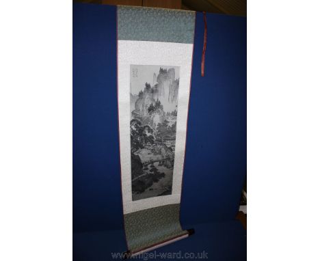 A Chinese Silkwork Scroll of a landscape.