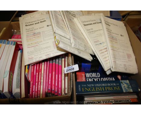 A quantity of Ordnance Survey Maps and a box of Dictionaries and English Prose, etc.