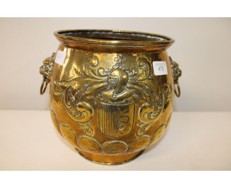 A brass handled coal bucket/planter 25cm tall 