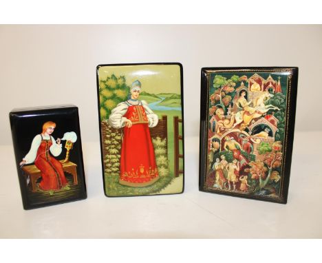 Three vintage Russian lacquered trinket boxes 
