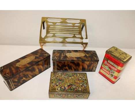A selection of vintage tins &amp; a brass trivet 