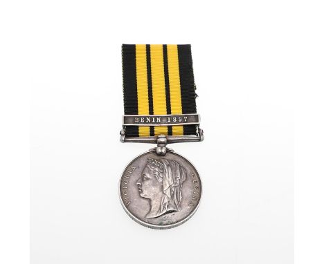 A Victorian Africa General Service Medal with Benin 1897 clasp, named to E.C. Massey A.B. H.M.S. Theseus. One of 541 medals w