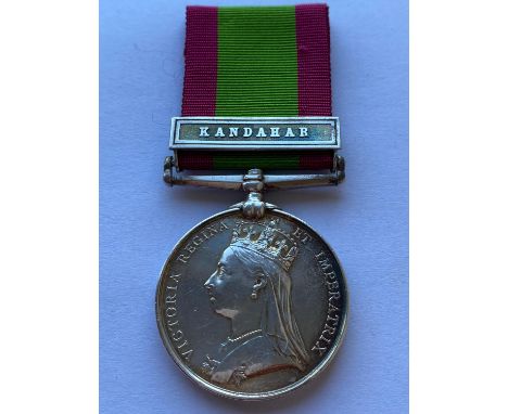 An Afghanistan 1878-80 Medal with Kandahar clasp named to 1345 Pte F. Brookman 2/7th Foot   *Condition:  Light tone in places