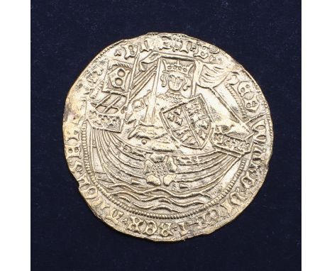 A Gold Ryal, Light Coinage (1464-70) with fleurs de lys in spandrels, 35mm. c. 7.40g   *Condition:  Previously brooch mounted