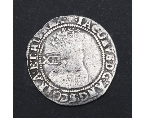 A James I Shilling, Crowned bust r. with XII behind the bust, reverse with shield of arms, lacking date above shield, first c