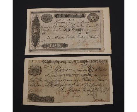 A Wellingborough and Norhamp­tonshire Bank £20 note, 16th April 1822, number 2023 for Morton Rodick and Company. A similar We