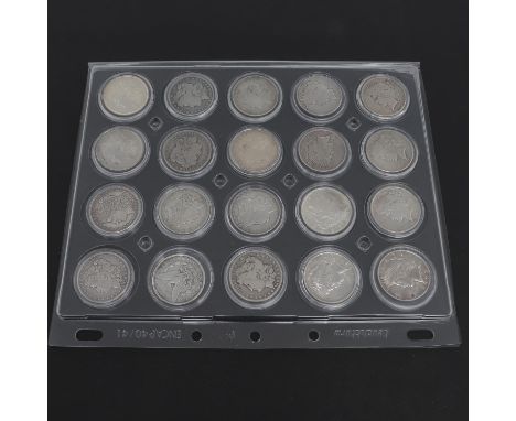 A collection of twenty United States of America Dollars: 1880, 1881, 1883, 1886,1889, 1890, 1891, 1896, 1900, 1921 (3), 1922 