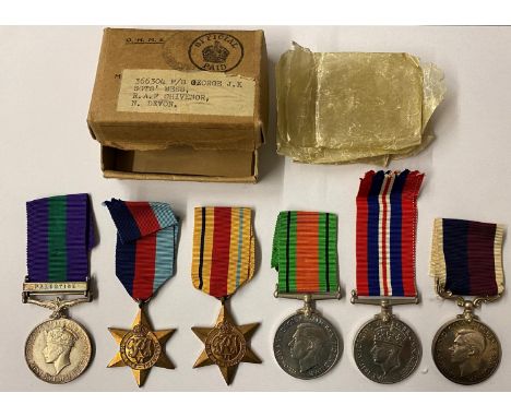 A group of six comprising a General Service Medal 1918-62 with Palestine clasp named to 366304 A.C.I. J.K. George R.A.F., 193