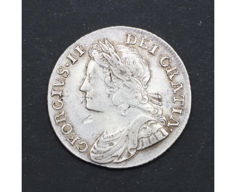 A George II Shilling, young laureate and draped bust l. reverse with roses and plumes in angles, dated 1736   *Condition:  Li