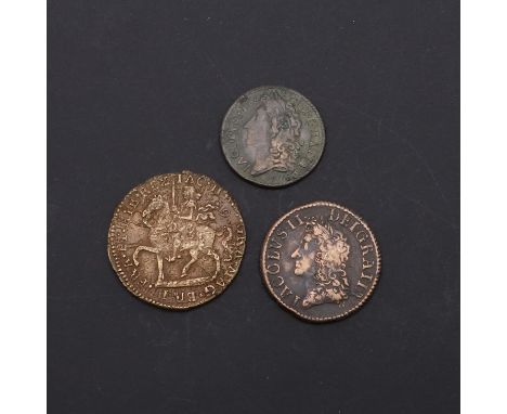 Charles II, Ireland, Gun Money. Crown, Obverse with equestrian portrait l. with sword in hand, 1689 visible behind the King's