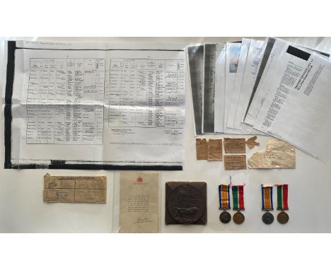 A Great War Pair comprising War Medal and  Mercantile Marine War Medal named to Thomas Wingett with a Memorial plaque similar