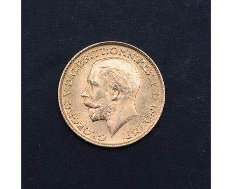 A George V Sovereign, bare head portrait l. George and the Dragon reverse, dated 1915   *Condition:  Light surface marks, nic