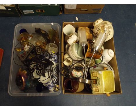 Two Boxes of Ceramics and Glassware to Include Blue and White Tea Set Etc. 