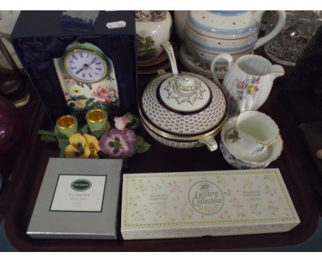 A Tray of Ceramics to Include Mantle Clock Candle Sticks Sauce Tureen Etc. 