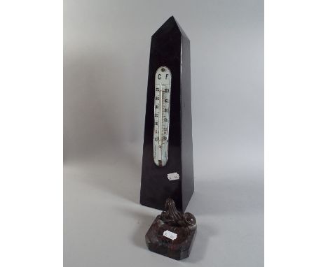 A Very Heavy French Obelisk Thermometer by J Arnouts, Opticien, Amvers, 37 Cm High Together with A Sphinx Ash Tray.   