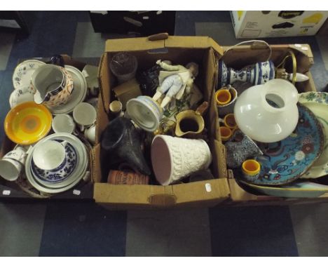 Three Boxes of China Glassware Cloisonne Plates Masons Plate Etc. 
