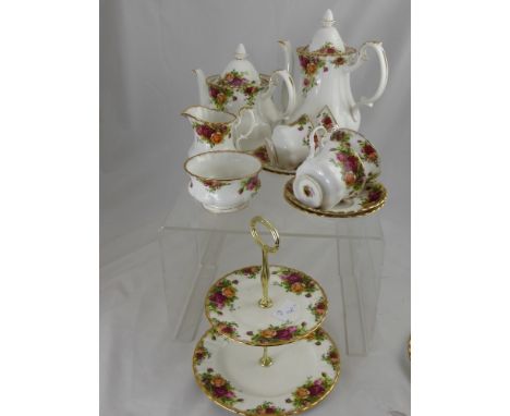 A Part Royal Albert Old Country Roses Tea/Coffee Set, comprising tea pot, coffee pot milk jug, five tea cups, eight saucers, 