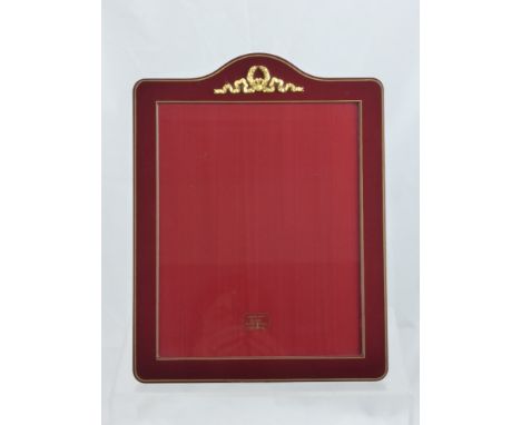 A Maroon Enamel Photo Frame with velvet to back, approx 25 x 33 cms