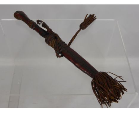 A North African Dagger, with decorative tooled and braided leather scabbard and hilt, approx 30 cms together with one other d