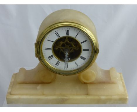 A Victorian Alabaster/Marble Mantel Clock, the clock having a French movement with skeleton face. The movement engraved F.C.T