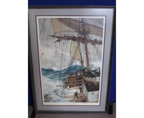 Montague Dawson, an Artist Proof Print signed in pencil bottom right entitled "The Rising Wind", approx 65 x 97 cms, framed a