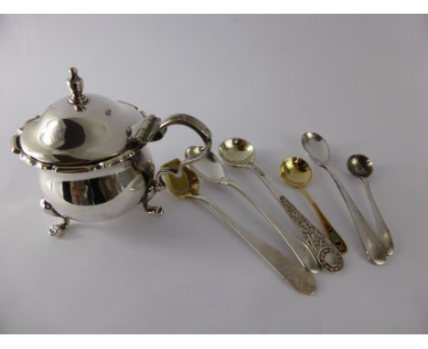 Miscellaneous Silver and Silver Plate, including a mustard, silver salt spoons and a silver gilt enamel Russian salt spoon.