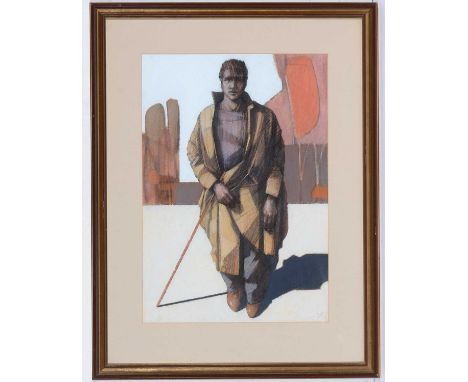 John BoydStanding Figure with Cane (Self-Portrait),signed and indistinctly dated,pastel on paper,53 x 37cms, in frame.