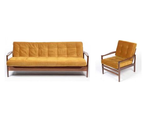 Ward &amp; Austin for Cintique: a teak framed day bed, 209 x 99 x 76cms; and armchair 73 x 71 x 69cms. (2)