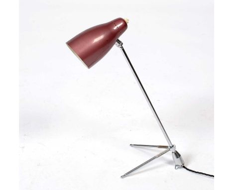 Giuseppe Ostuni table lamp, with pink shade and chromed metal stem, 50cms long.
