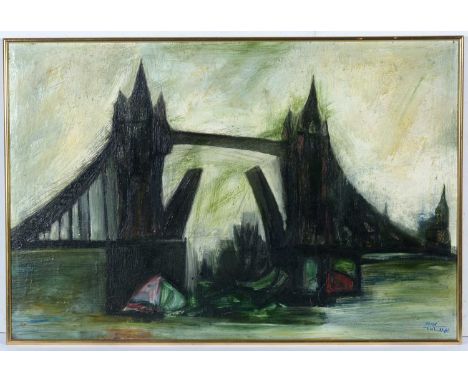 Sadanand K. BakreLondon Bridge,signed, and indistinctly dated lower right,oil on board,60 x 91cms, in frame.