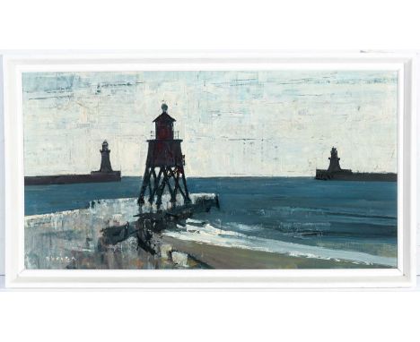 Alfred Ainslie O'BrienThe Groyne Light,signed lower left,oil on canvas,40 x 76cms, in frame. 