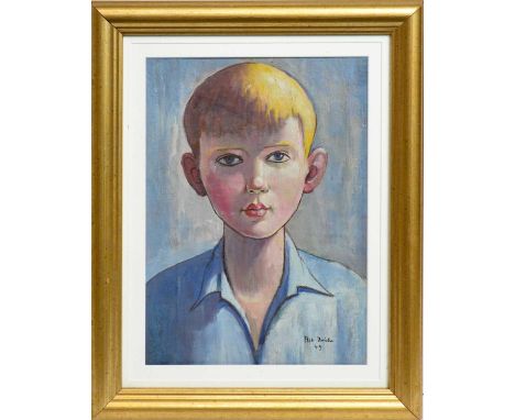 Roy De MaistreBust Length Portrait of a Boy, signed and dated '49, and further signed verso, oil on canvasboard, 33.5 x 24cms